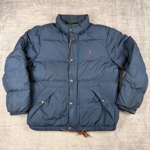 Polo Ralph Lauren Jacket Mens Medium Blue Duck Down Puffer Preppy Outdoors Ski